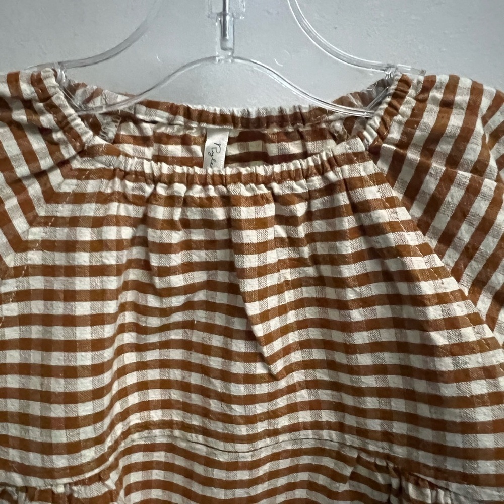 RYLEE + CRU Baby Brown White Gingham Long Sleeve Bubble Onesie Size 12-18 months - Picture 2 of 8